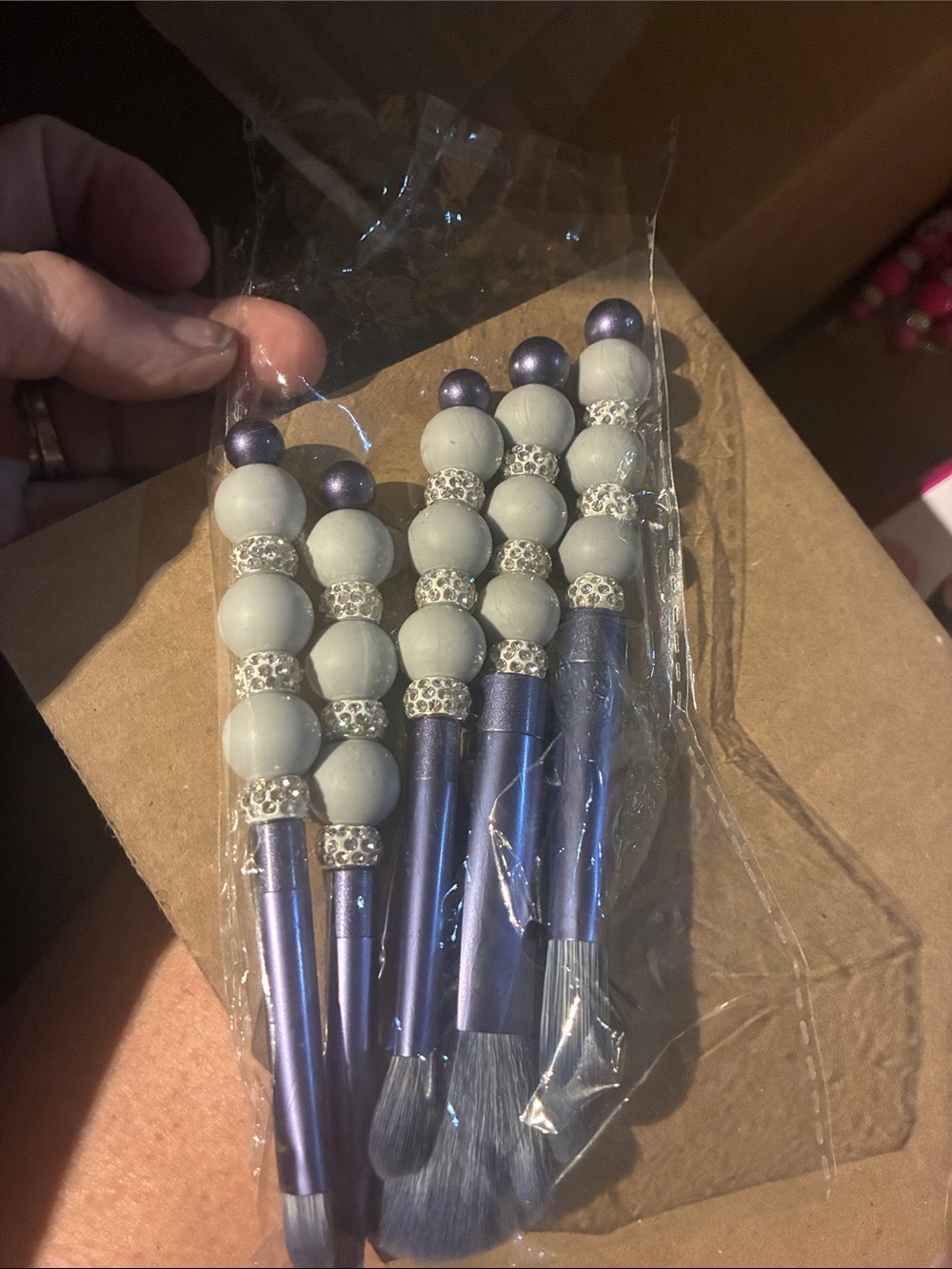 Set of Decorative Purple & Cream Makeup Brushes